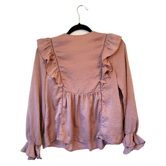 Altar'd State Women's Satin Pink Ballet Ruffle Blouse Size XS - Picture 2 of 6